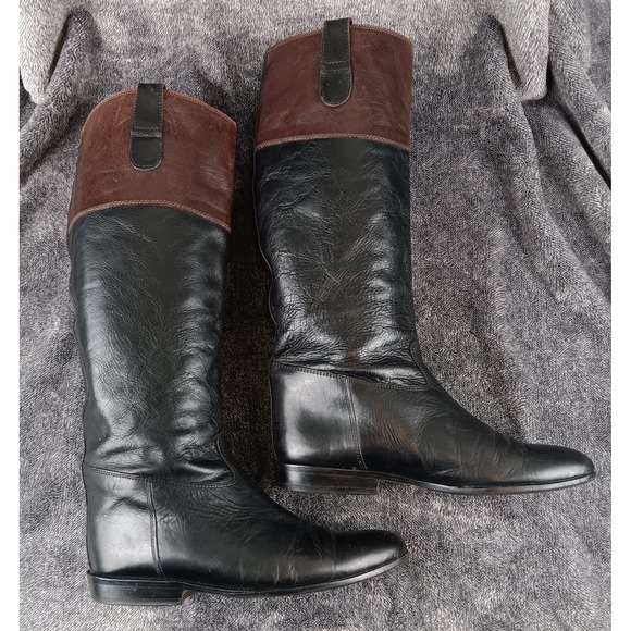 Joan & David Tall Knee High Riding Boots Black Brown Leather Classic Italy - Picture 4 of 10